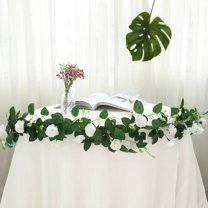 Efavormart 6 ft Cream 20 Flowers UV Protected Silk Rose Garland Bendable Wire Vines Artificial Flower Garland