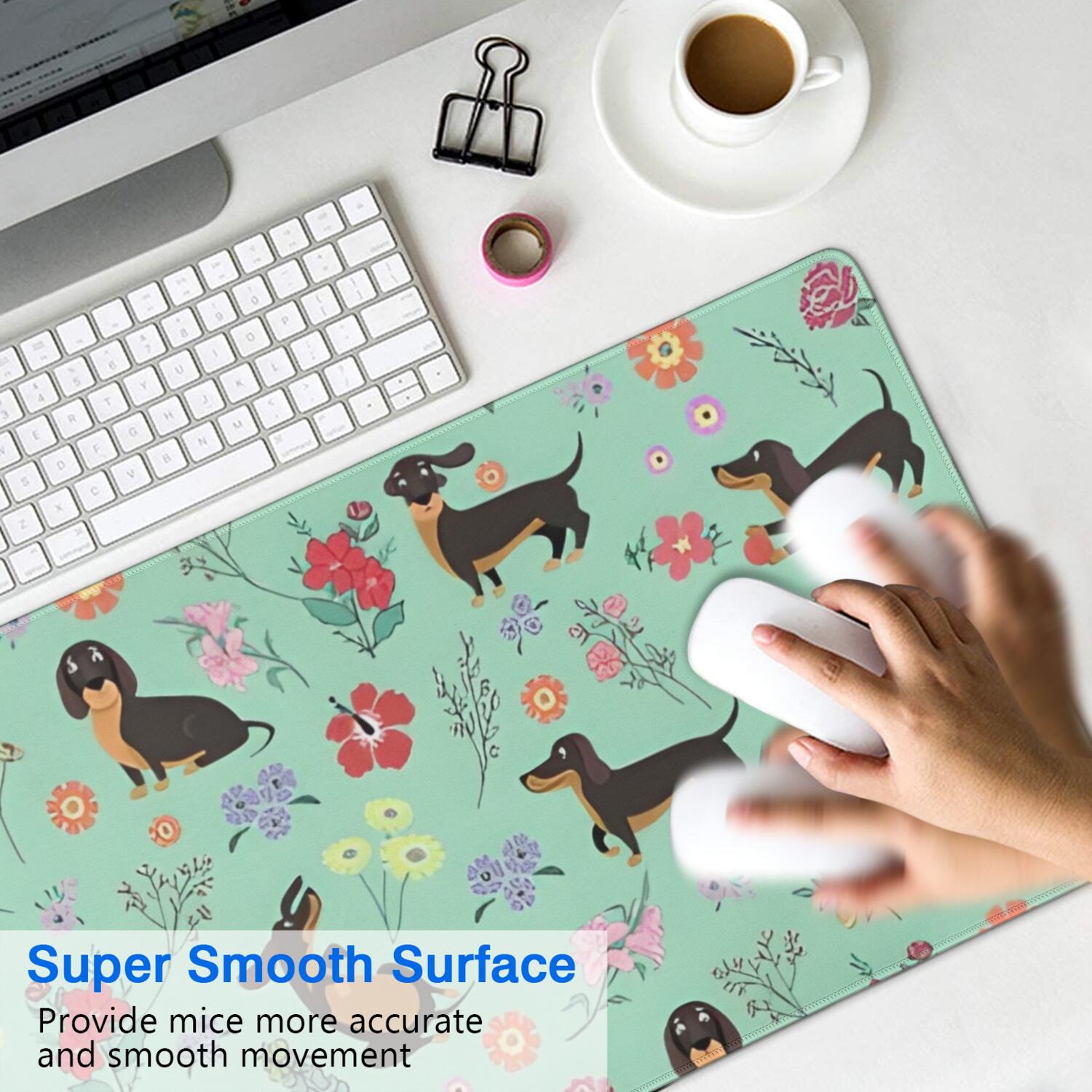 Long Mouse Pads for Desk,Dachshunds and Pioneer Flower Desk Mats on Top Of Desks, Desk Mouse Pad Extra Large with 3mm Non-Slip Base and Stitched Edge for Gaming,Office,Work,Home 35.4"x15.7"