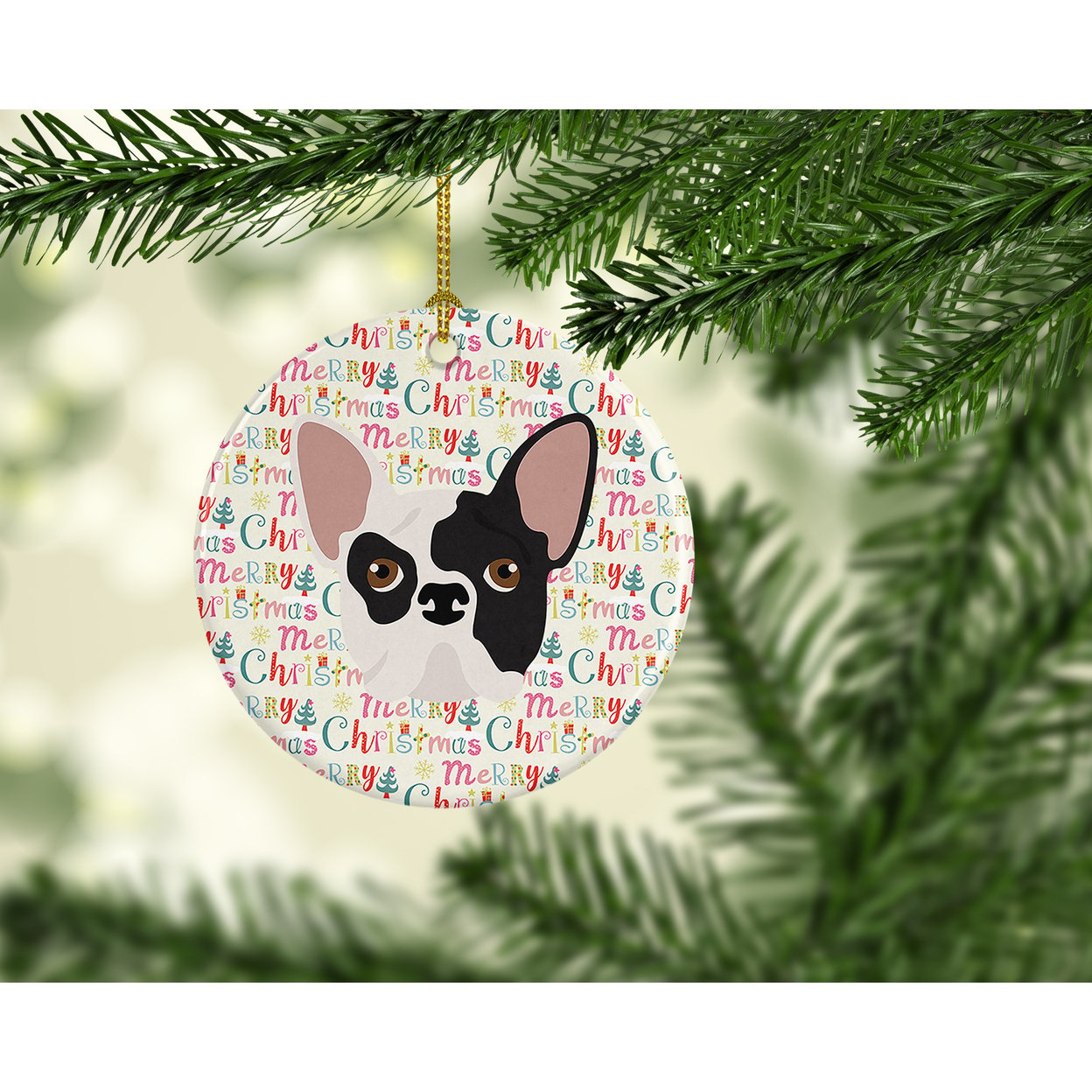 French Bulldog Merry Christmas Ceramic Ornament 2.8 in x 2.8 in
