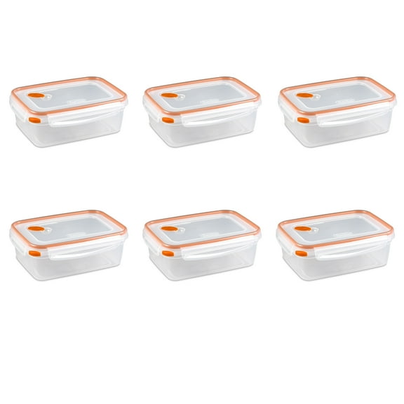 Sterilite Ultra•Seal™ 8.3 Cup Rectangle, Latching Food Storage Container, Airtight Watertight Seal, Orange, 6 Count