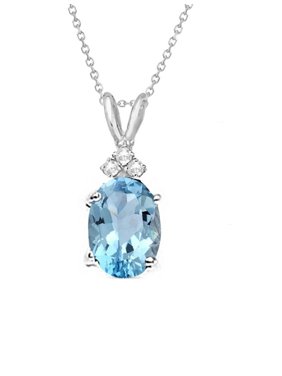 Genuine 1.00 Carat Natural 7x5mm Oval Shaped Swiss Blue Topaz with White Topaz Necklace In 925 Sterling Silver