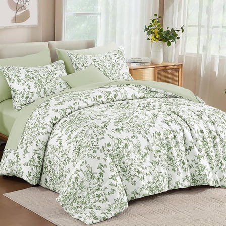 Wongs Bedding USA( Gift shop) - 8 Piece Queen Size Comforter Set with Sage Green Floral Pattern