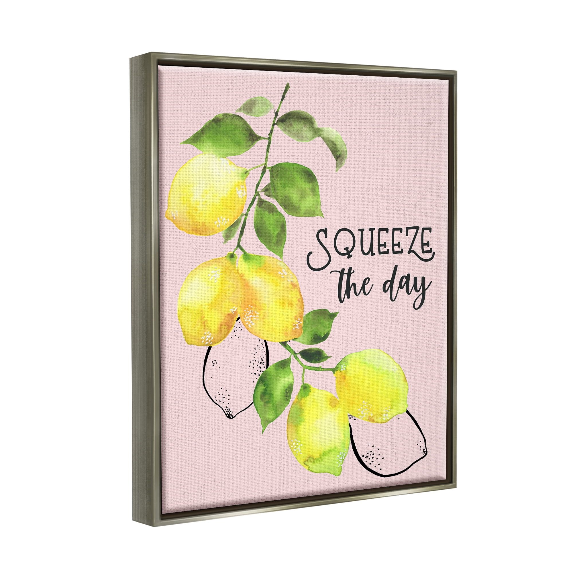 Stupell Industries Squeeze The Day Lemons Food & Beverage Painting Gray Floater Framed Canvas Art Print Wall Art, 25 x 31