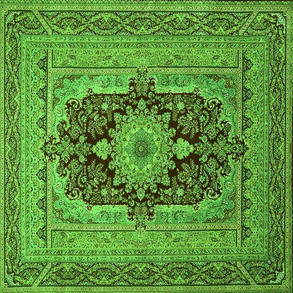 Ahgly Company Indoor Square Medallion Green Traditional Area Rugs, 5' Square