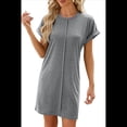 thumbnail image 3 of Vestido Camisero de Verano para Mujer, Informal, con Mangas , Cuello Redondo, Holgado, Minivestido Gris XL, 3 of 10