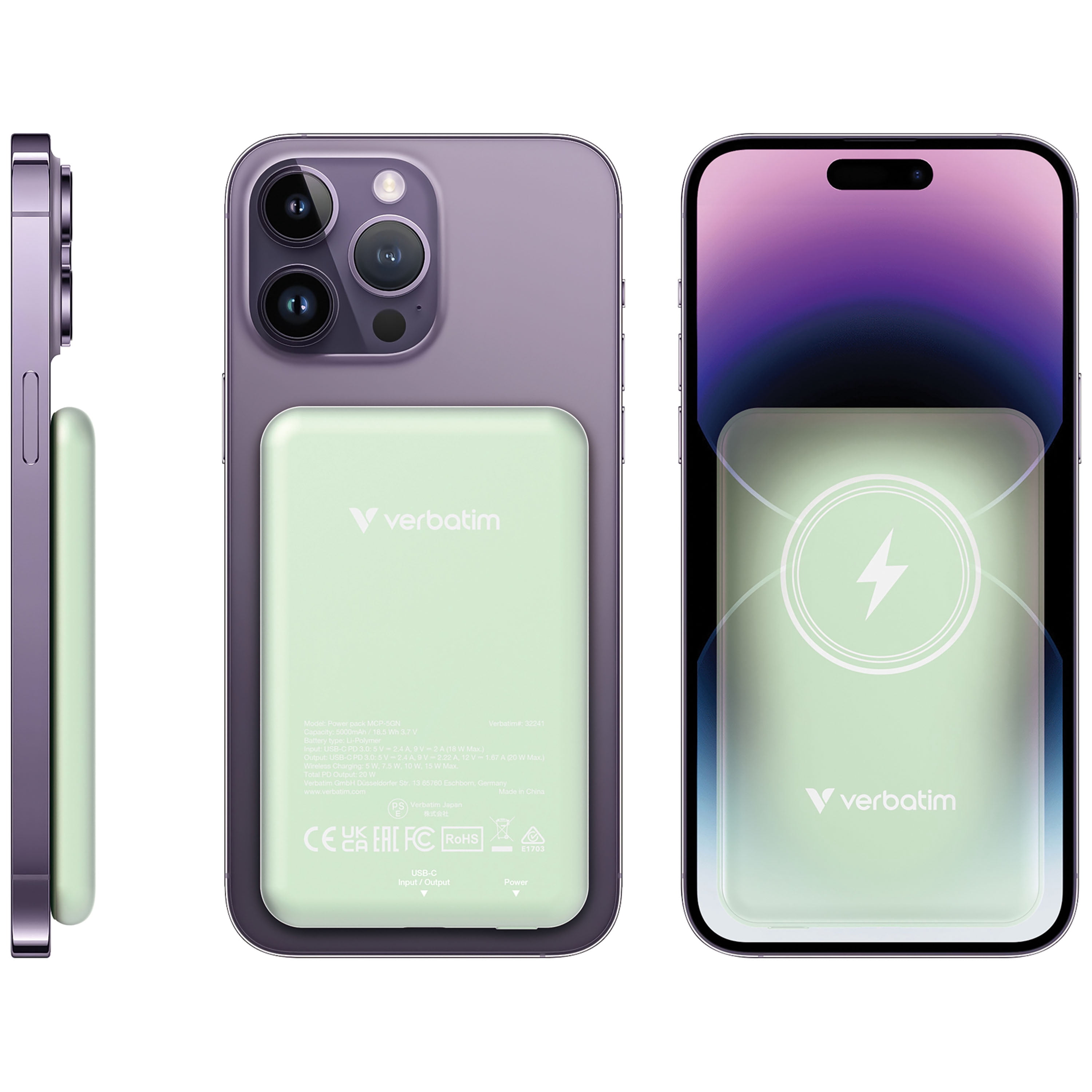 Verbatim Charge 'n' Go Magnetic Wireless Power Bank 5000 mAh - Green
