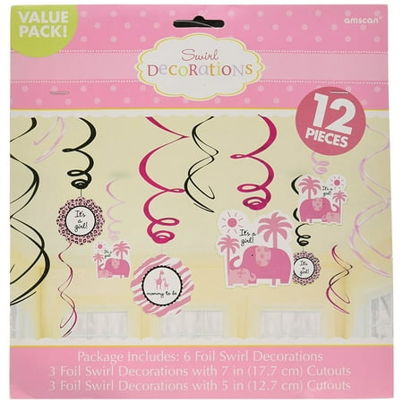 Sweet Safari Girl Swirl Value Pack Baby Shower Party Decorations (12 Piece), Pink, Includes 6 Pink, Light Pink and Black 18