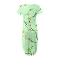 thumbnail image 3 of Women's Summer Casual Short Sleeve Round Neck Boho Floral Flowy Maxi Dress Green L, 3 of 5