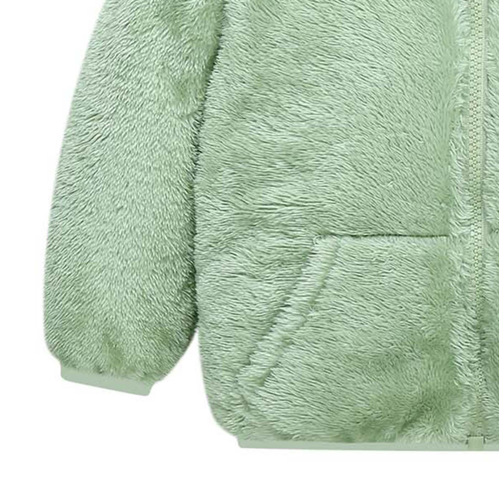 Tagold Boys and Girls Winter Cotton Coats Outerwear Jackets Baby Kids Fleece Hoodie Tops Fall Winter Hooded Jacket Solid Coat Gifts for Kids on Clearance Green 6-12 Months - image 4 of 5
