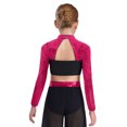 thumbnail image 2 of renvena Girls Long Sleeve Lyrical Dance Crop Top Sequins Backless Rhinestones Press Button Jazz Hip Hot Pink 14, 2 of 5