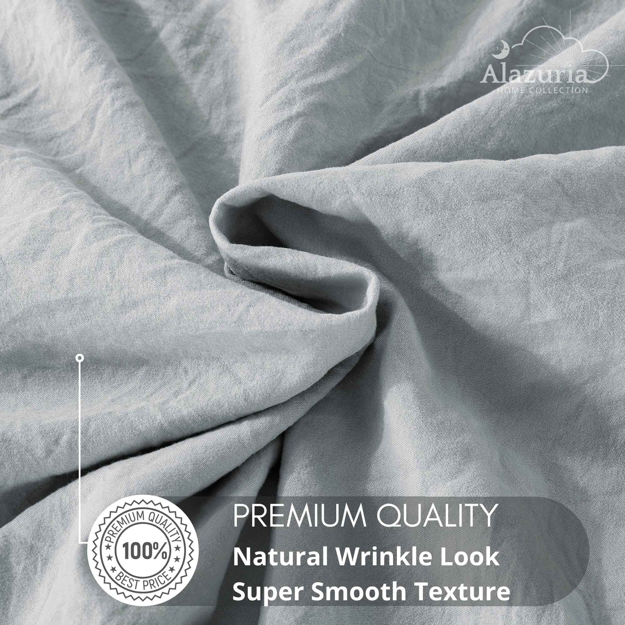 Alazuria Duvet Cover Set Soft Wrinkled Microfiber with zipper and 4 corner ties Light Grey color Queen size ( 90" x 90" )