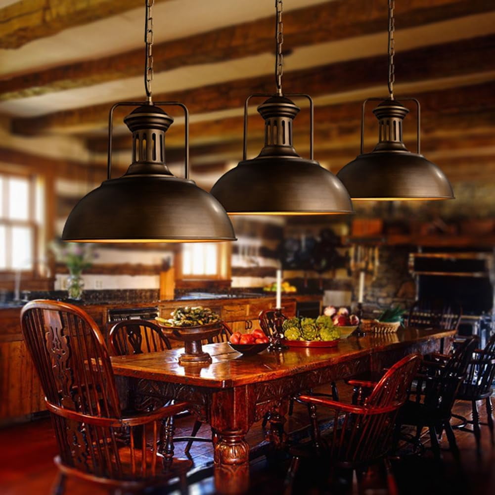 Seacoi Retro Metal Pendant Light for Kitchen Island, Vintage Rustic Pendant Lamp for Dining Room, Industrial Style Pendant Light Fixture, Farmhouse Pendant Lighting for Over Table Sink