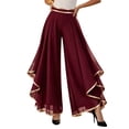 thumbnail image 2 of Karymi Capri Pants for Women Chiffon Wide Leg Palazzo Pants, Double Gold Trim High Waist Pleated Flowy Split Layer Trousers, Dance Party Pants With Side Pockets Wide Leg Pants Woman, 2 of 5