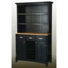 Home Styles Large Buffet with Open Hutch, Black with Natural Top