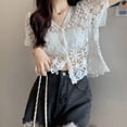 thumbnail image 6 of Open Front Lace Cardigan Crochet Hollow Out Shrug Female Casual Floral Open Stitch Women Sweater Loose Knitted Outwear, 6 of 19