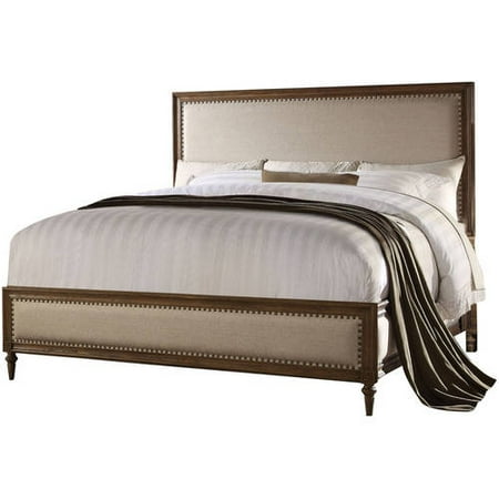 - Acme Inverness Queen Bed with High-Profile Footboard, Gray Fabric & Reclaimed Oak