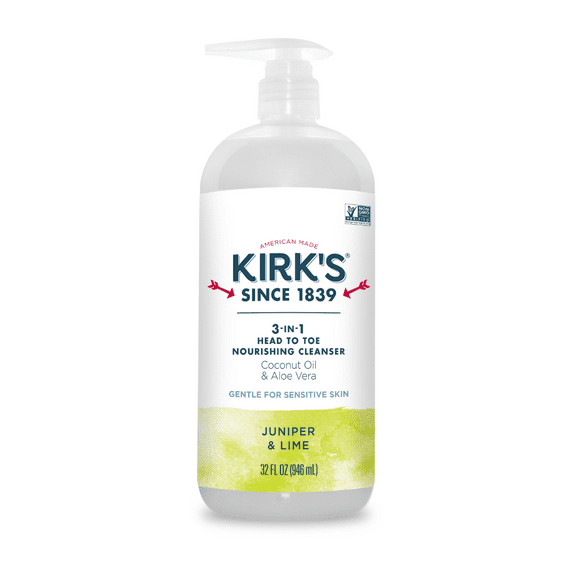 Kirk's 3-in-1 Nourishing Cleanser - Made With Coconut Oil & Aloe Vera, Juniper & Lime, 32 Fl Oz