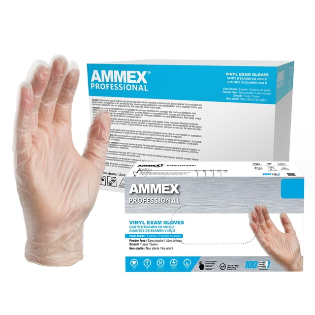 Guantes médicos de vinilo AMMEX, funda transparente 1000, talla M, sin látex
