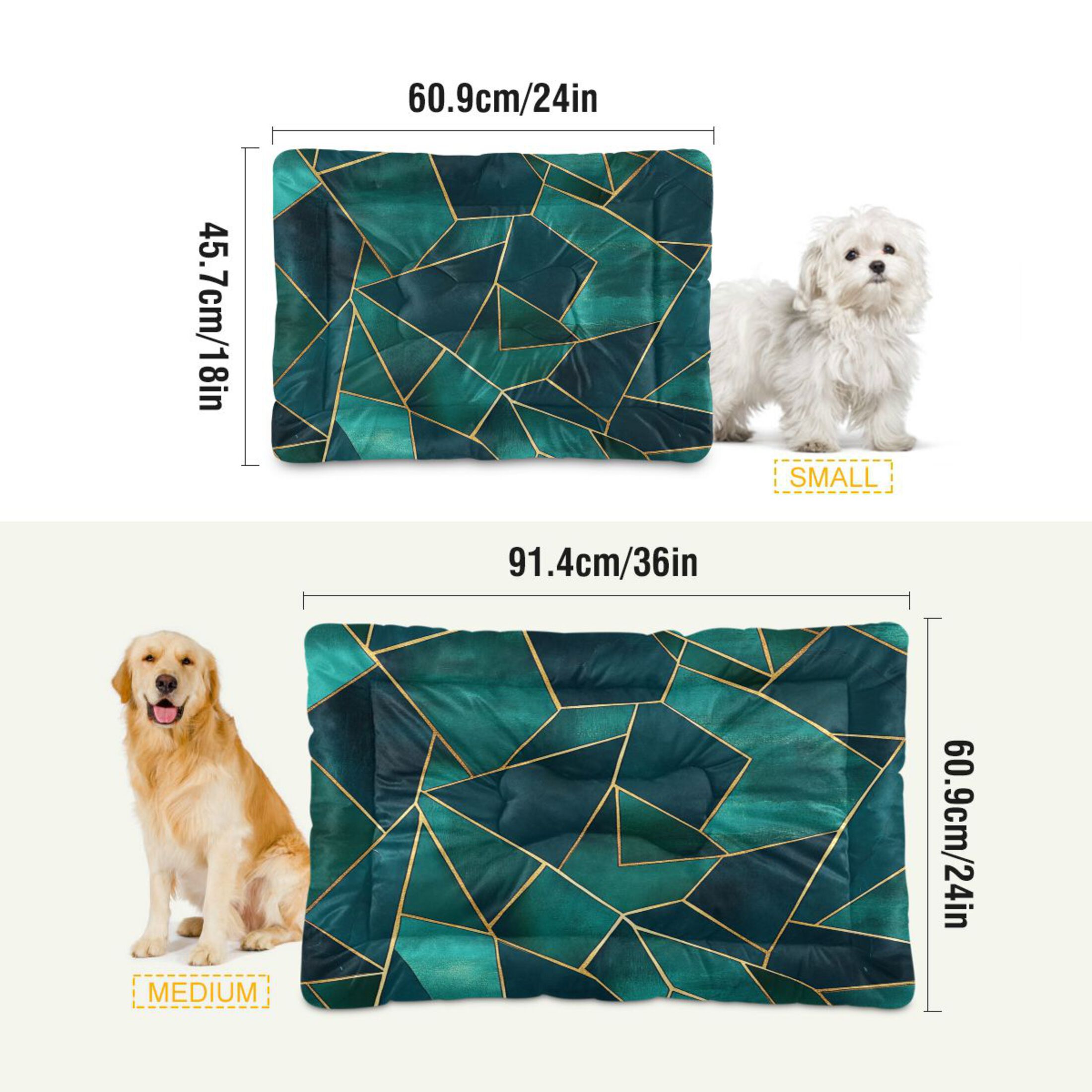 Qxltty Green Gold Foil Pattern Ped Pad Wear-resistant and Hard to Bite Through Sleeping Pad for Small Medium Large Dogs Winter Pet Bed 36×24in