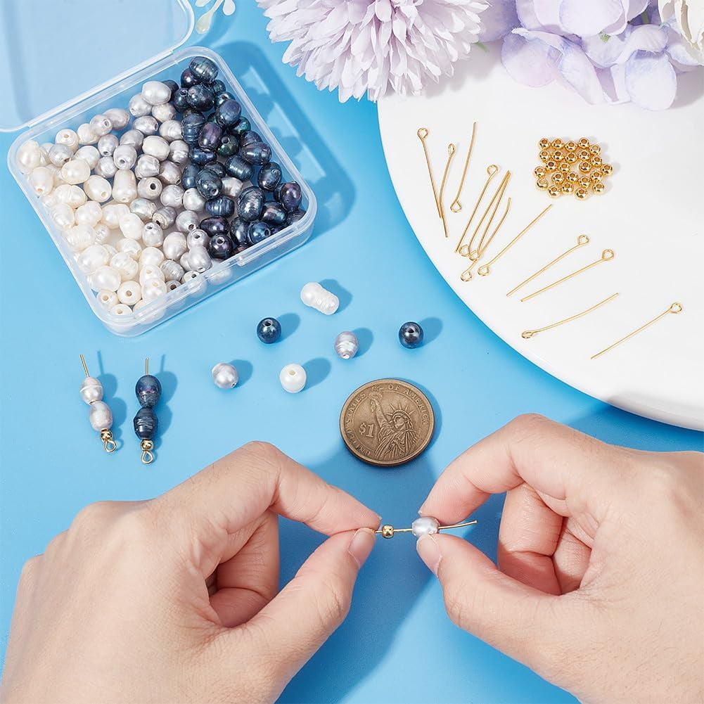 1 box DIY Jewelry Making Finding Kit Including Natural Pearl Loose Beads Iron Eye Pin Brass Round Spacer Beads Mixed color 200pcs/box