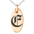 thumbnail image 1 of Stainless Steel Letter E Initial Old English Monogram Engraved Small Oval Charm Pendant Necklace, 1 of 1