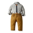 thumbnail image 5 of GYRATEDREAM Toddler Baby Boy Gentleman Outfits Kids Long Sleeve Plaid Shirt with Bow Ties Suspenders Pants 2Pcs Set Children Wedding Party Dress Suit Khaki for 12M-10T, 5 of 8