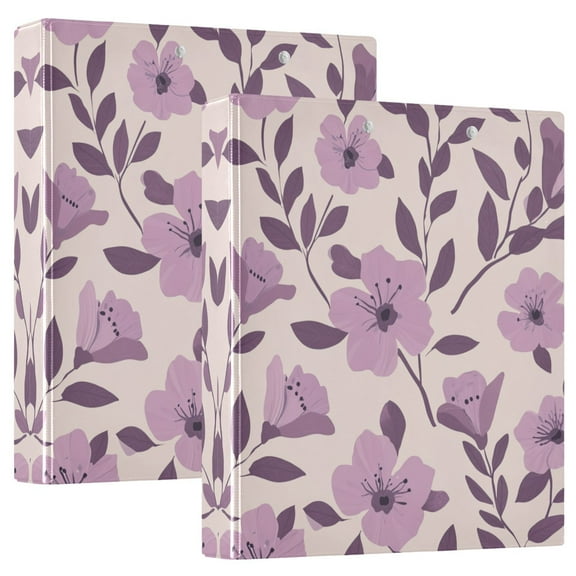 Waterproof PVC Round Ring Binder - D-Rings Clipboard, 200 Page Capacity (1 or 2-Pack), Ideal for Office , Home and School，Purple Pastel Floral