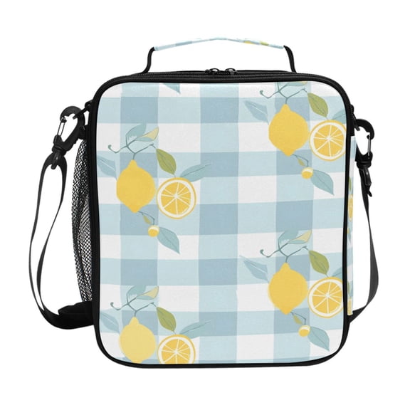 Haosy Lemons on Plaid Reusable Lunch Box Men/Women Insulated Lunch Bag for School Picnic Travel