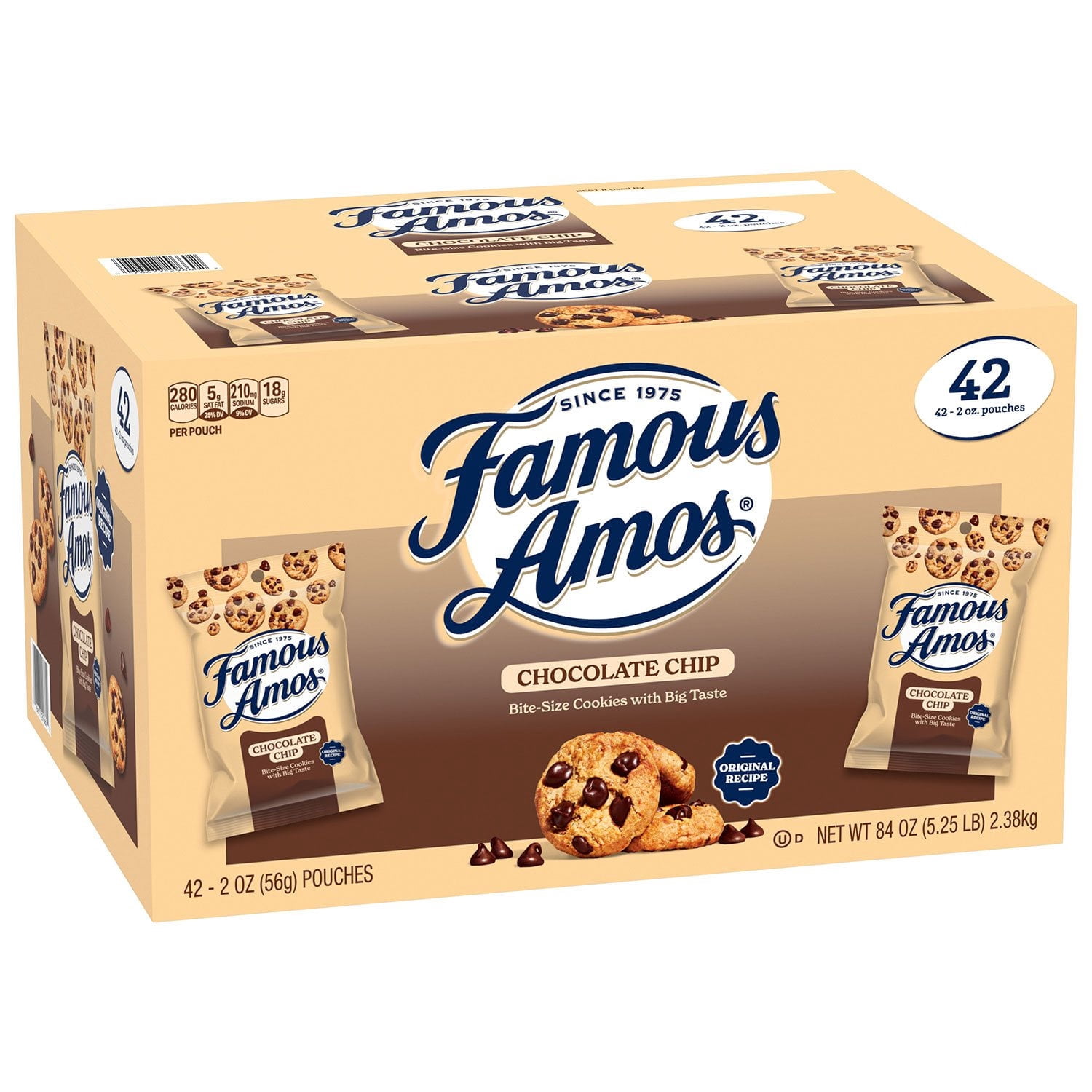 Famous Amos Chocolate Chip Cookies, 2 oz., 42 Pack With White Bowl By OMA