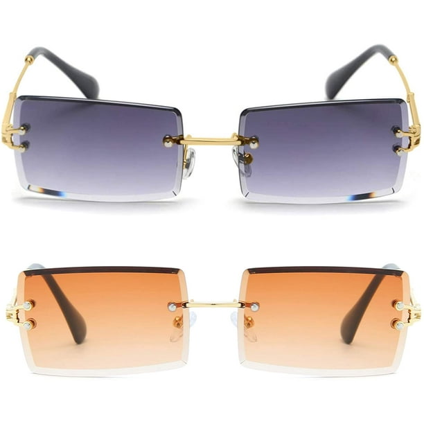 Gafas De Sol Sin Montura Rectangulares - Lentes Degradado Marrón UV400, Montura Dorada, Unisex