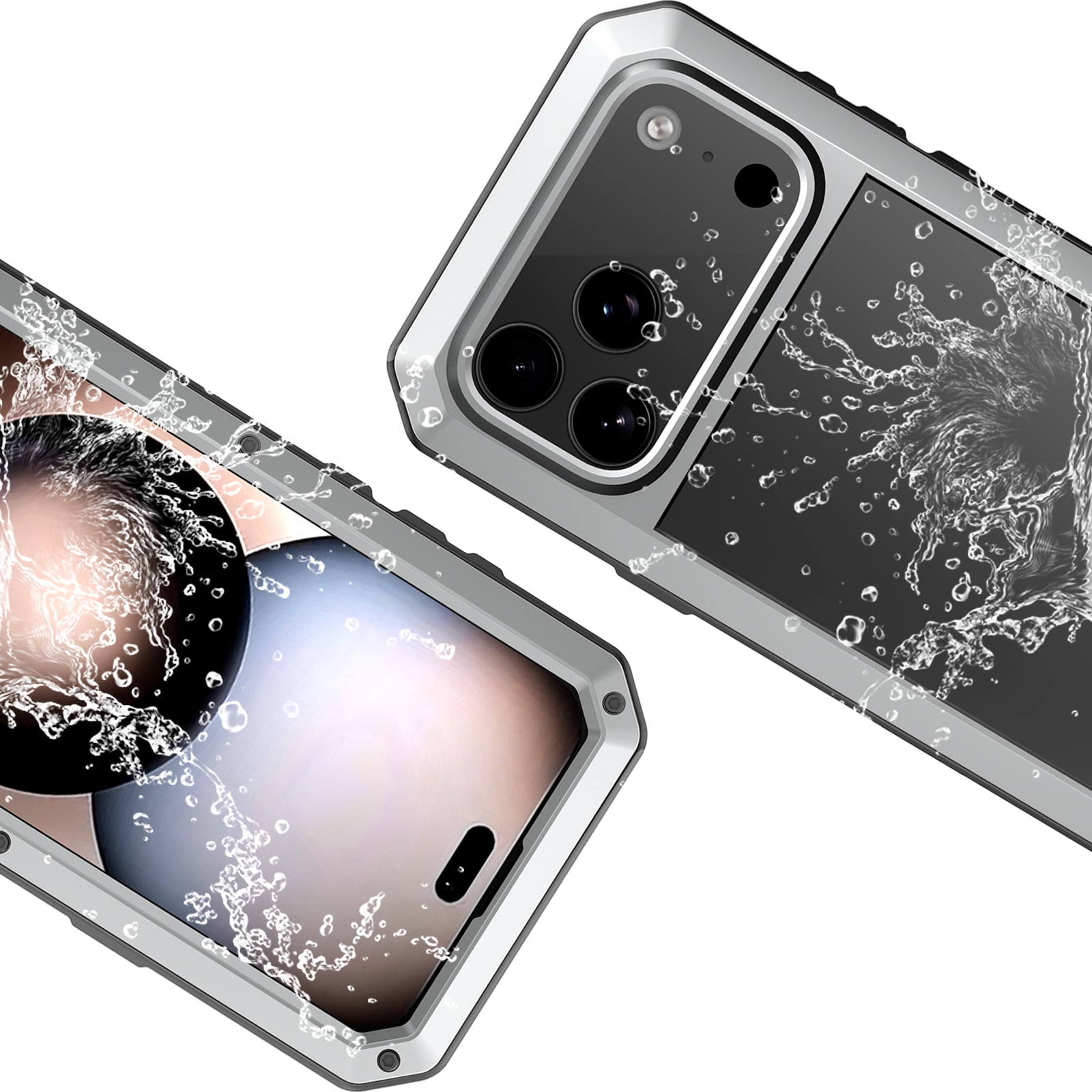 Dteck for iPhone 17 Pro Max (2025) Case, Heavy Duty Metal Full Body Protective Cover Shockproof Aluminum Alloy Cover with Silicone Built-in Screen Protector, Silver