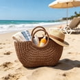 thumbnail image 4 of Handmade Straw Rattan Woven Semicircle Tote Bag, Summer Beach Handbag for Women, Portable Half-Moon Shape Shoulder Bag for Travel Vacation Daily Shopping, C, 4 of 7