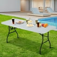 thumbnail image 3 of Dkelincs White Folding Table 6ft Indoor Outdoor Plastic Portable Foldable Table Utility Table with Handle & Steel Legs for Camping Picnic Party Dining, 3 of 9
