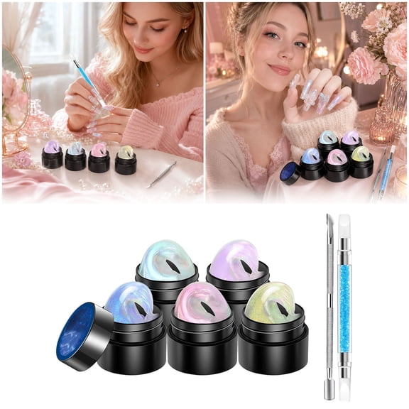 3D Nail Clay Gel Kit with Bead Roller, 5 Colors Solid Extension Gel for 3D Art, Includes Shaping Tool and Brush for DIY Manicure