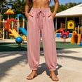 thumbnail image 2 of Maean Women Cotton Linen Pant Elastic High Waisted Wide Leg Palazzo Casual Lounge Trousers with Pockets, 2 of 7