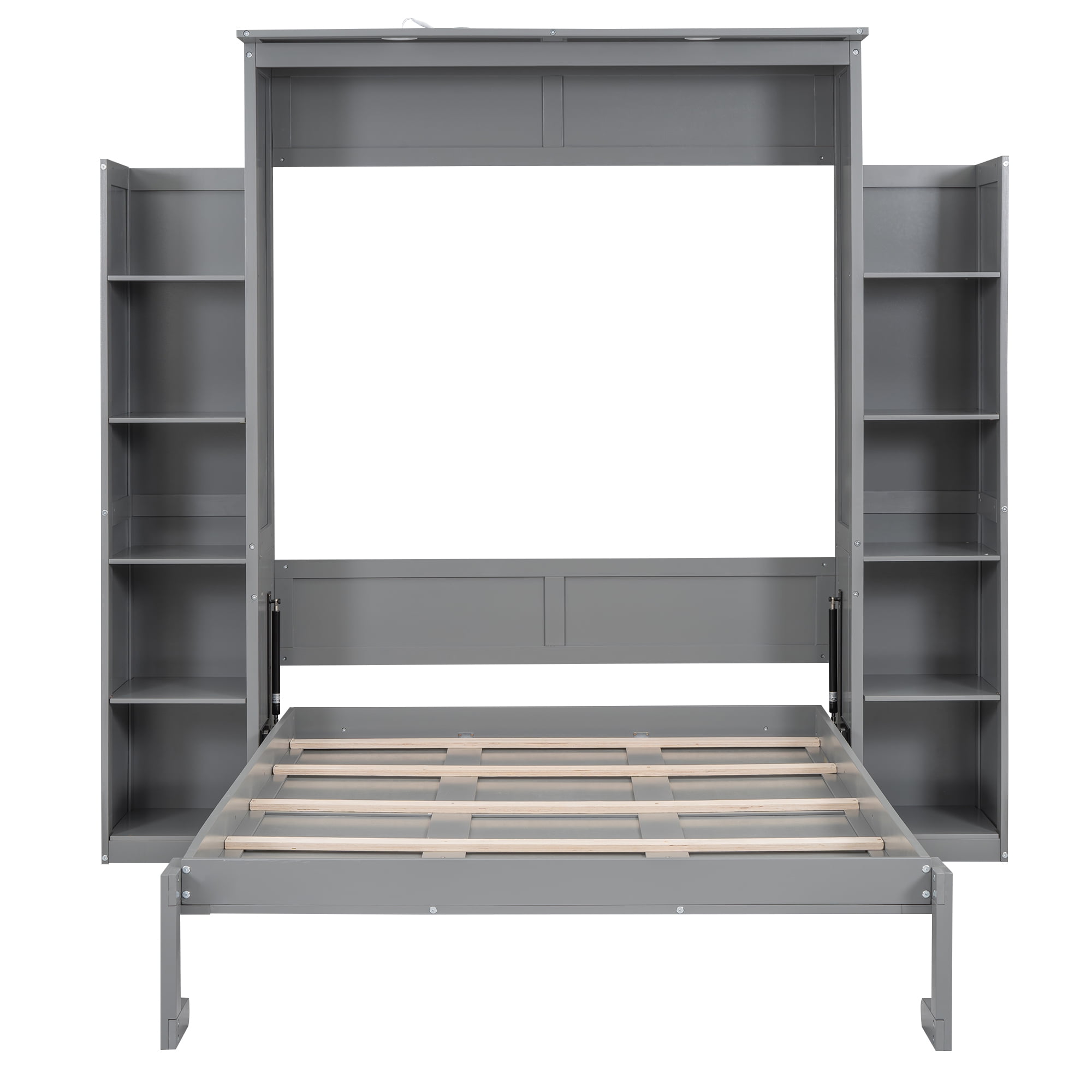 Noble House Full Size Murphy Bed Wall Bed with Shelves and LED Lights,Gray