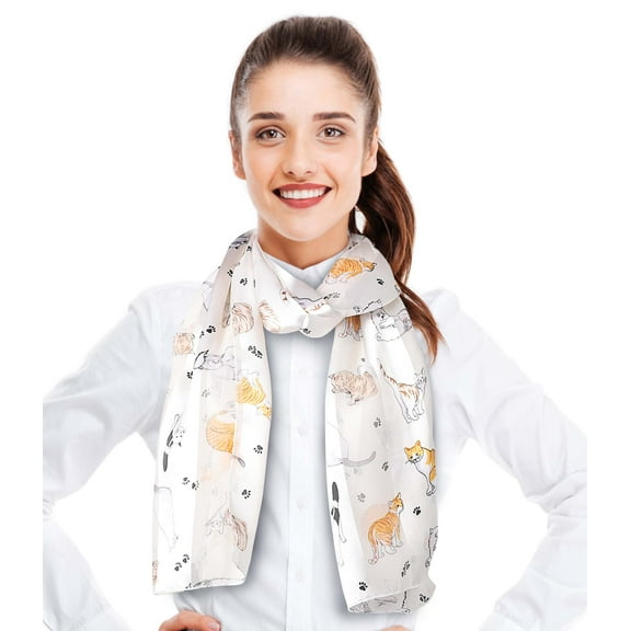 CBC Crown Women's Playful Cat Pattern 13" x 60" Silk Feeling Scarf
