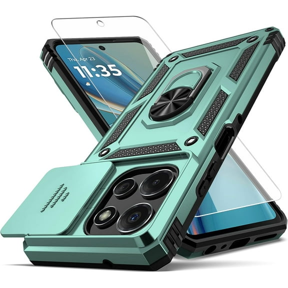 for Moto G Power 5G 2025 Case,with Camera Lens Cover HD Screen Protector,[Military Grade] Car Mount Kickstand Shockproof Protective Case for Motorola G Power 5G 2025, Dark Green