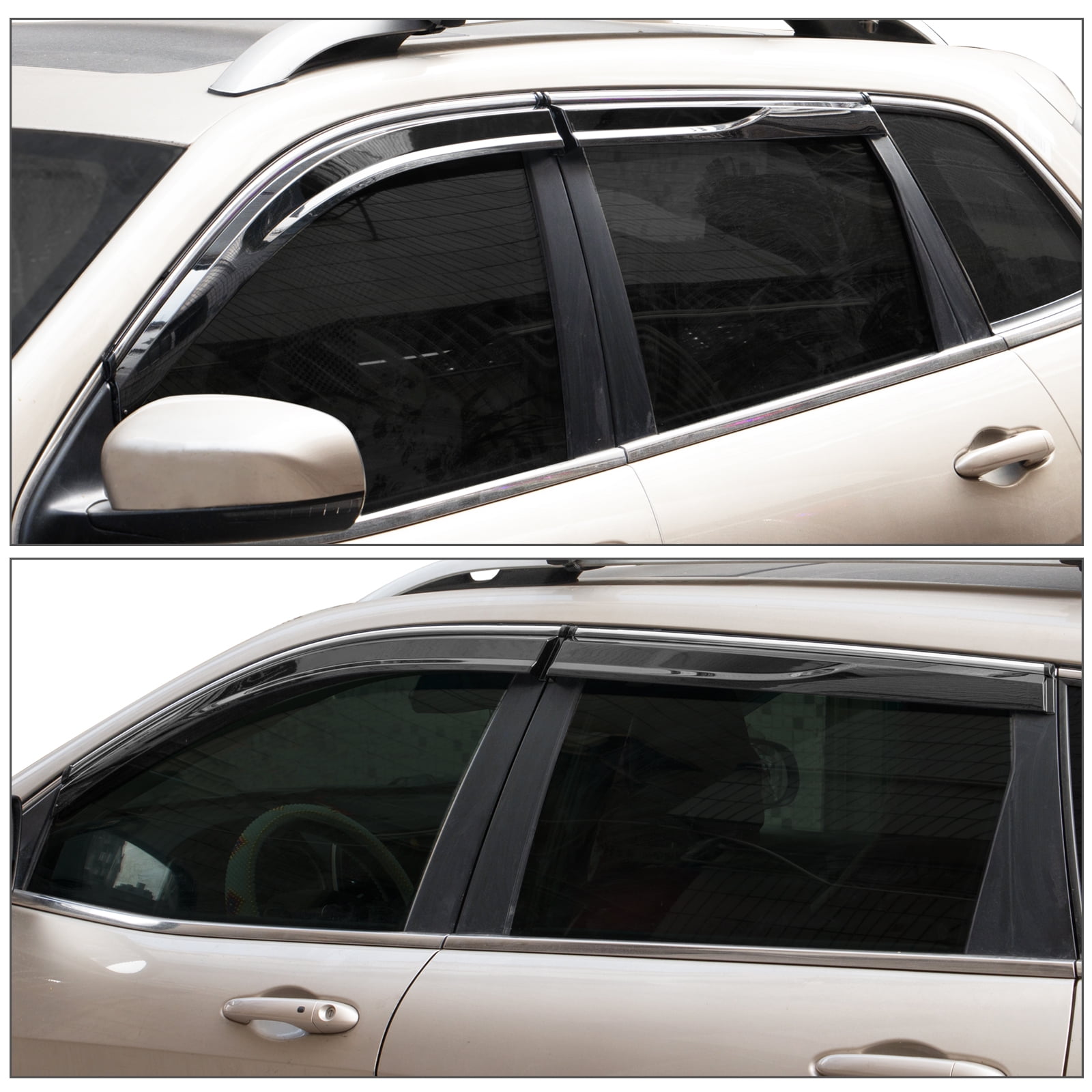 Ikon Motorsports Window Visors Compatible with 2014-2023 Jeep Cherokee KL Polycarbonate Side Window Vent Windshield Deflector Rain Guard W/ Chrome Trim 4PCS