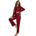 thumbnail image 3 of Conjunto de pijama de manga larga con camisa y pantalón a cuadros rojos para mujer, estilo europeo y americano, 3 of 6