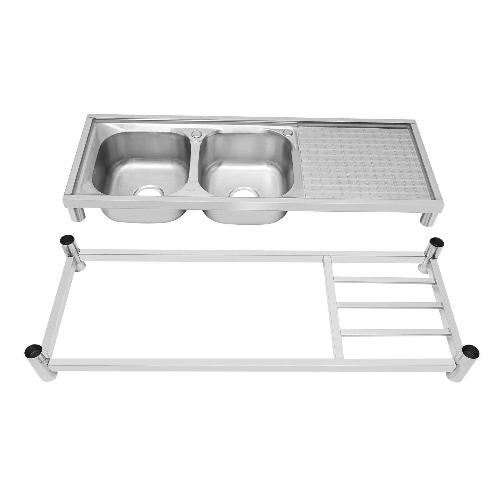 Miumaeov 2 Compartments Commercial Freestanding Kitchen Sink Stainless Steel Utility Sink