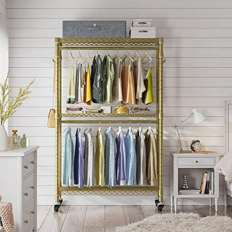 VIPEK V12 Rolling Clothes Rack for Hanging Clothes Portable Closets Heavy Duty Garment Rack 3 Tiers Adjustable Wire Shelving