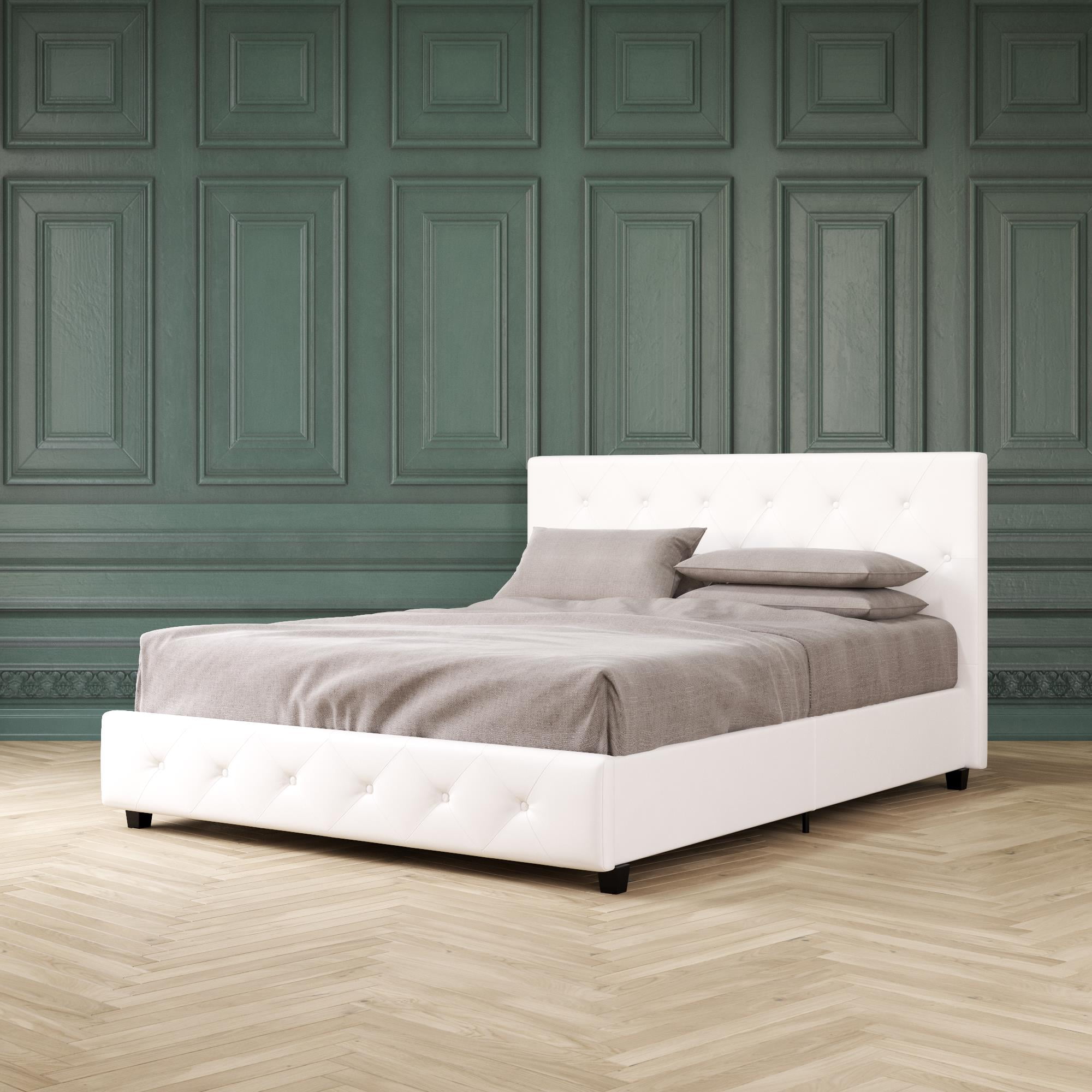 DHP Dakota Upholstered Faux Leather Platform Bed, Full, White Walmart
