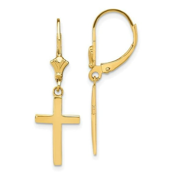 Primal Gold 10 Karat Yellow Gold Polished Cross Leverback Earrings