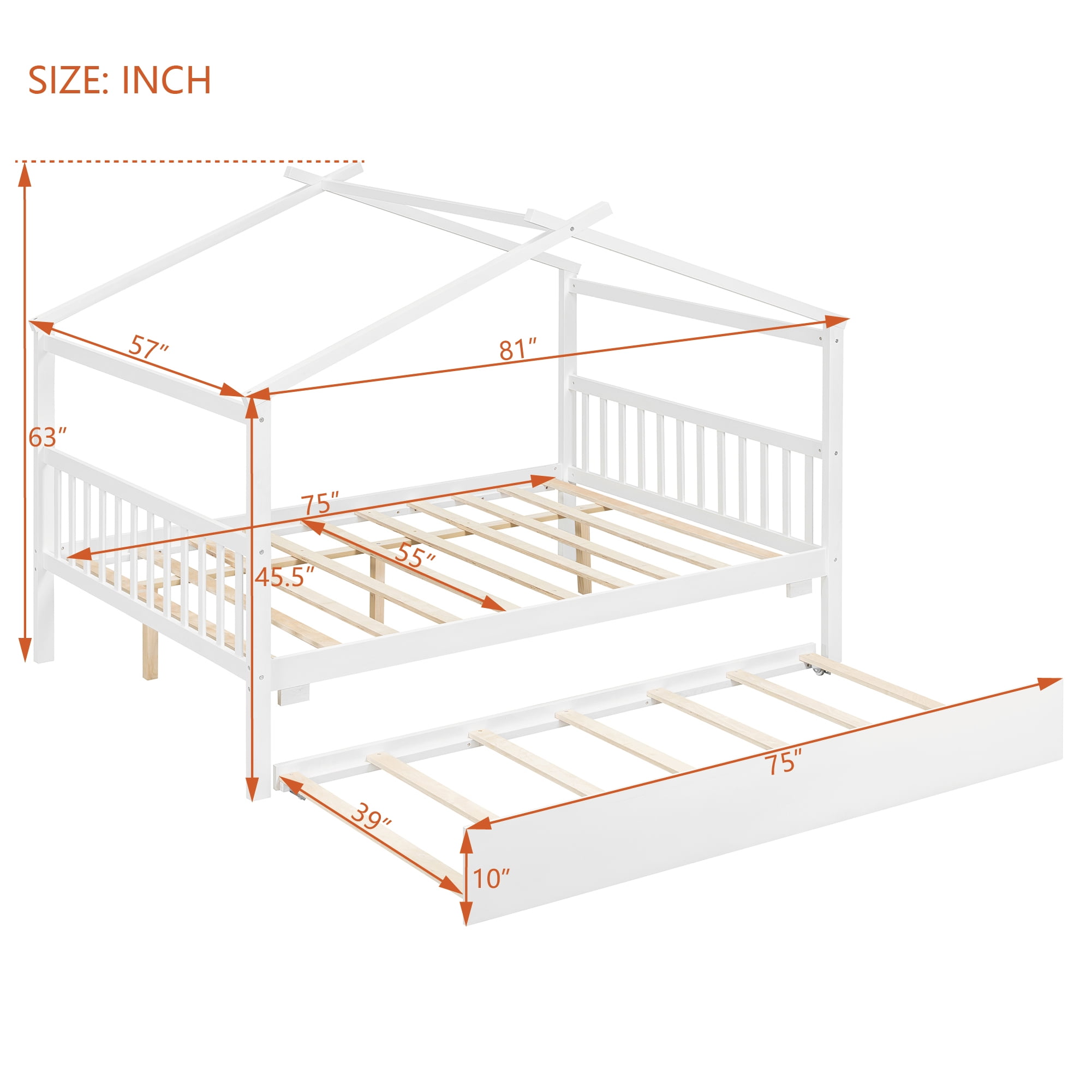 Sailvan Full Size Wooden House Bed with Twin Size Trundle