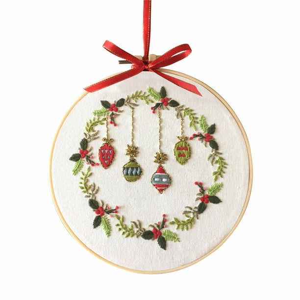 Worallymy Kit de inicio de punto de bordado de Navidad aro de bordado de tela con patrón de Navidad hecho a mano S335 Worallymy JD735808060