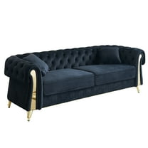 Chesterfield Button Tufted Velvet Sofa, Upholstered Couch With Rolled Arms and Gold Metal Legs For Living Room Office Apartment