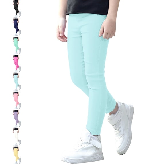 UJNDER Kids Girls Stretch Pencil Pants Elastic Waist Trouser Bottoms for Everyday Fashion Straight Leg Leggings,Light Blue,2-3 Years