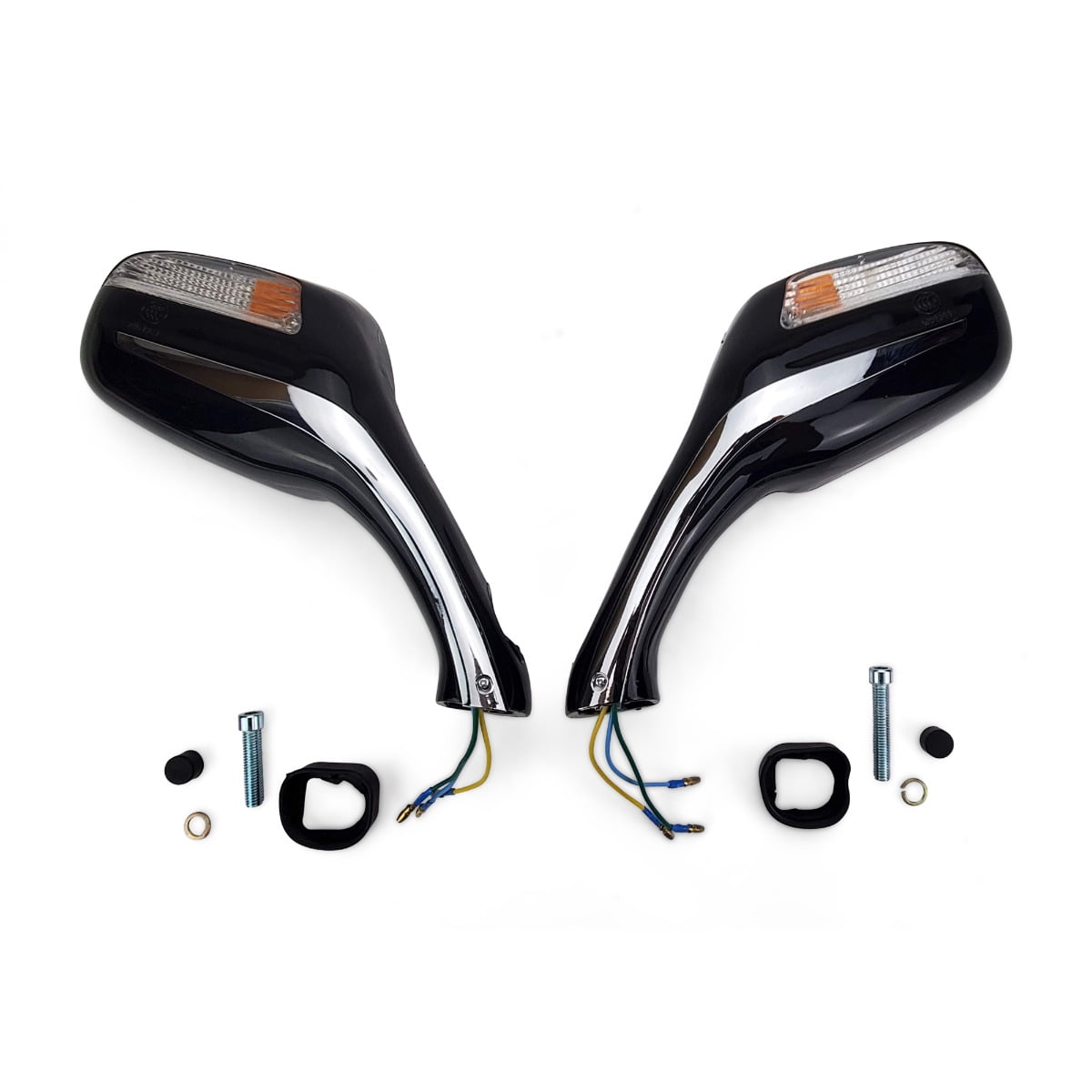 8mm thread Black Mirrors w/built in blinkers set for Moped Scooters 