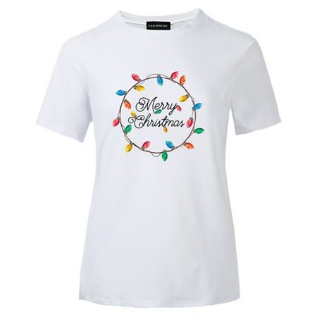 When's Christmas 2019 Fancyleo 2019 Women Fashion Short Sleeve Letter Printing Marry Christmas T-Shirt Casual Graphic Tee Tops Christmas Tops ()